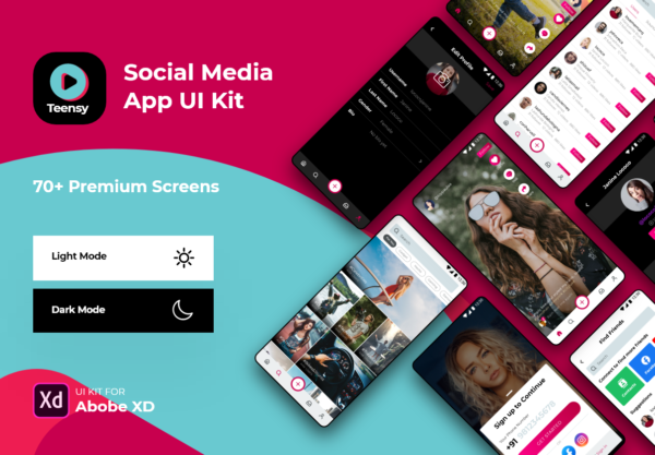 社交媒体短视频交友软件APP UI套件设计素材 Teensy – Social Media App UI Kit
