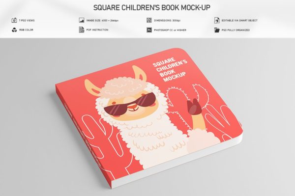 7款方形儿童读物书籍设计展示样机 Square Childrens Book Mockup
