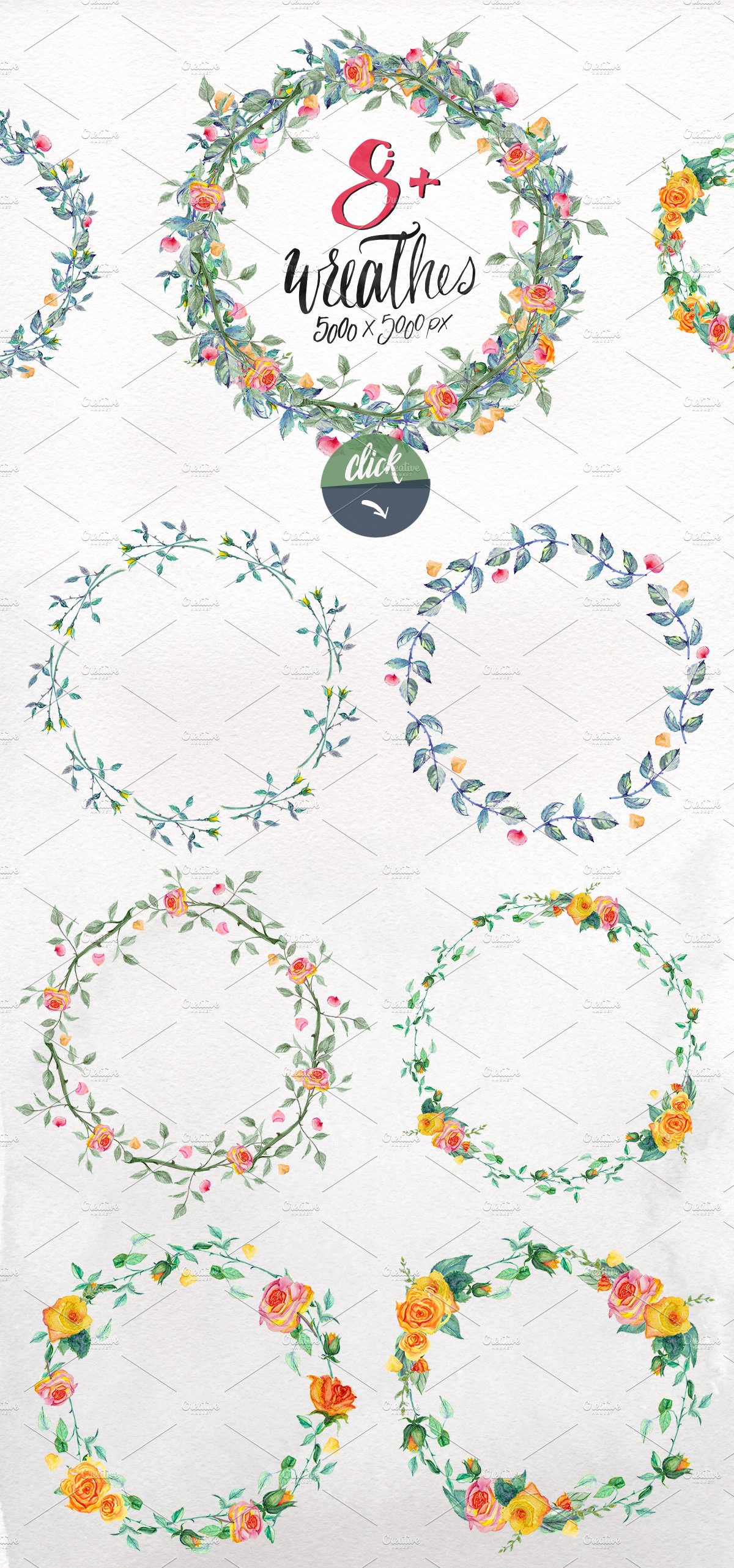 22款高清手绘玫瑰花花圈水彩画png透明图片素材watercolorrosesdiy