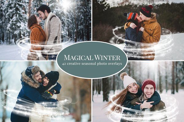 42款梦幻冬季发光装饰图案照片叠加效果PNG免抠图片素材 Magical Winter Photo Overlays