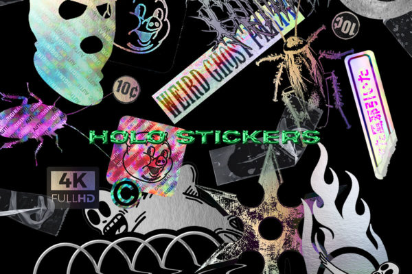 20款潮流全息不干胶标签贴纸PS设计素材 Holographic Stickers Pack