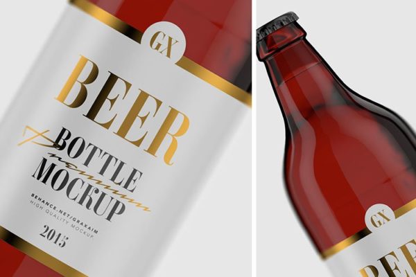 琥珀啤酒玻璃瓶外观设计展示贴图样机模板 Beer Bottle – Amber PET – Mockup