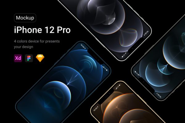 4在颜色新款iPhone 12 Pro屏幕演示样机模板 iPhone 12 Pro Mockup