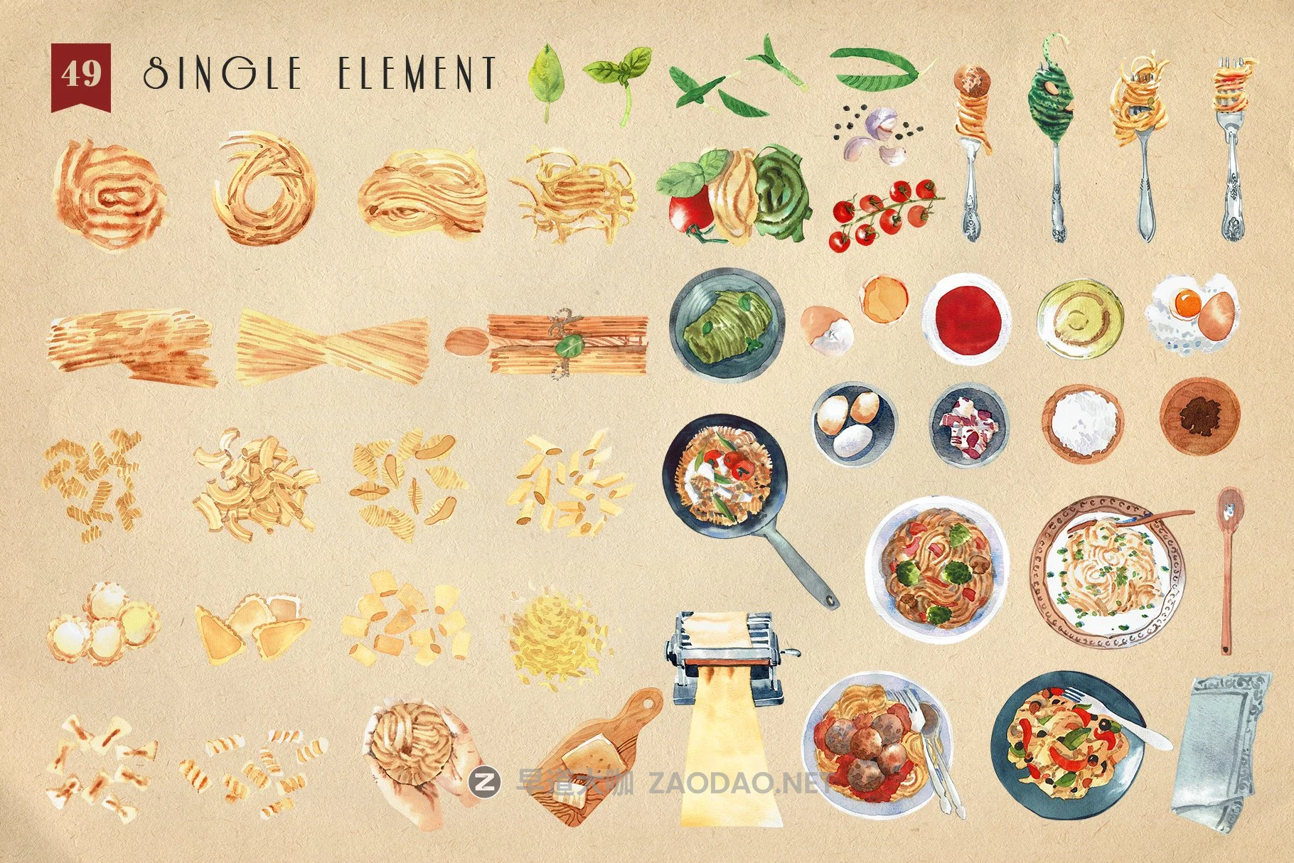 79个高清意大利面食菜肴食品元素手绘剪贴画PNG免抠图片素材 Pasta Recipe and Dishes Watercolor插图17 79个高清意大利面食菜肴食品元素手绘剪贴画PNG免抠图片素材 Pasta Recipe and Dishes Watercolor插图17