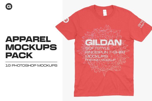 10个逼真半袖T恤衫图案印花设计展示贴图样机 Gildan 64000 T-Shirts Mockups