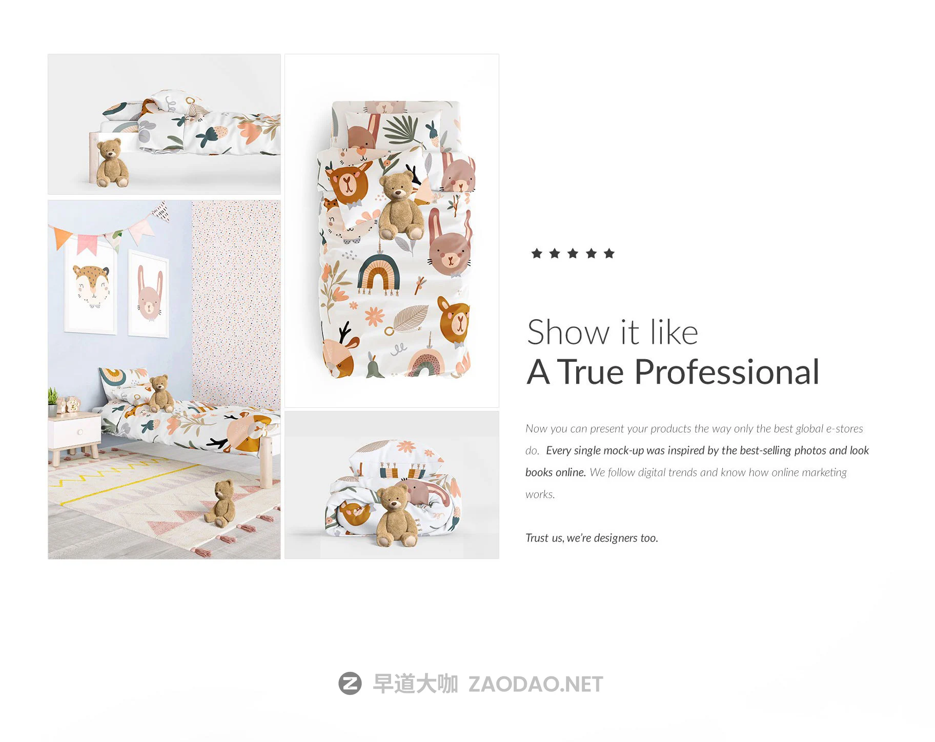 时尚儿童床上用品四件套印花图案设计展示3D模型样机素材 Kids Beddings Mockups Set On 3D插图2 时尚儿童床上用品四件套印花图案设计展示3D模型样机素材 Kids Beddings Mockups Set On 3D插图2
