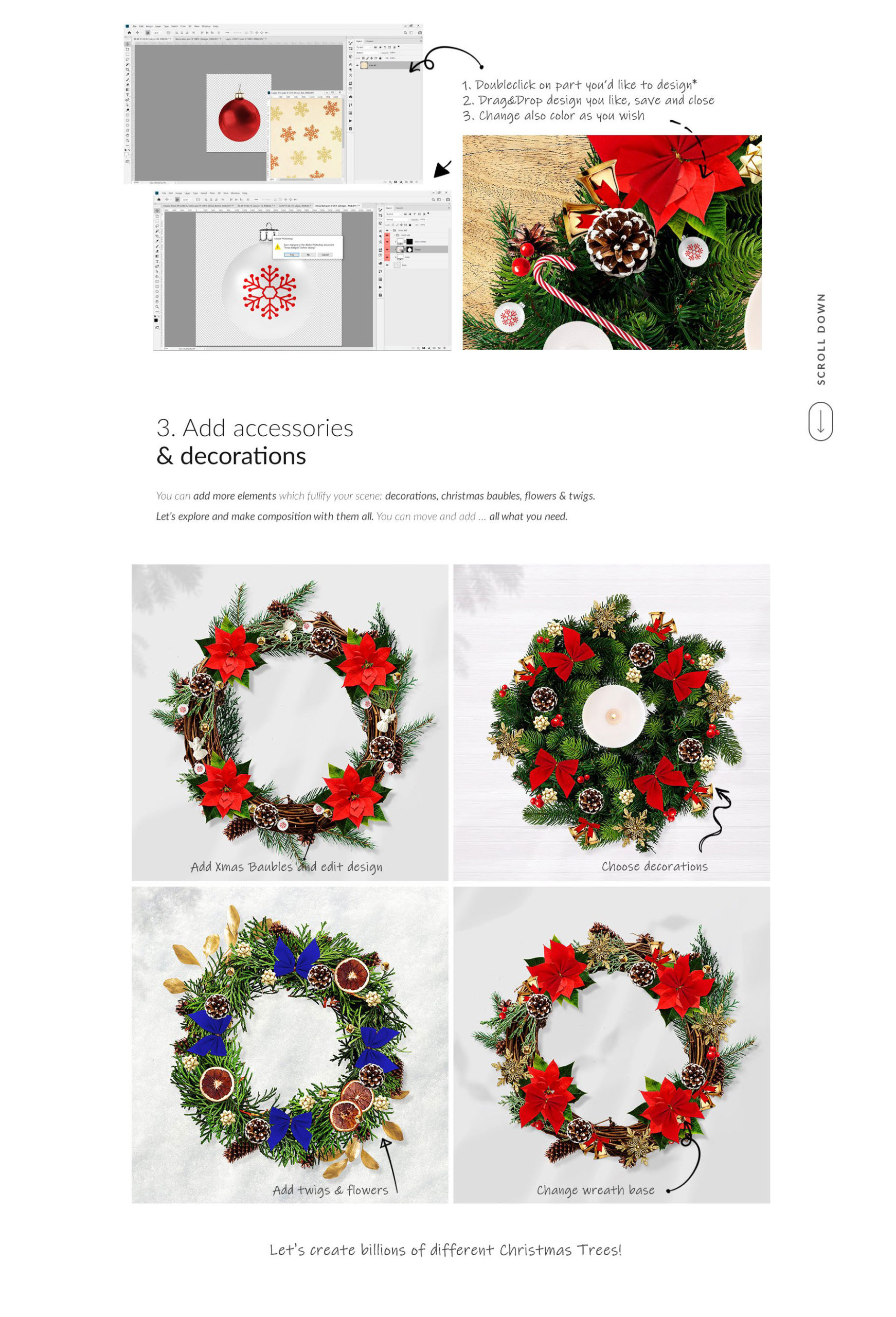 时尚圣诞节主题花圈树枝元素装饰图案PS样机模板素材 3x Christmass Wreath Creator Mockup_img_2