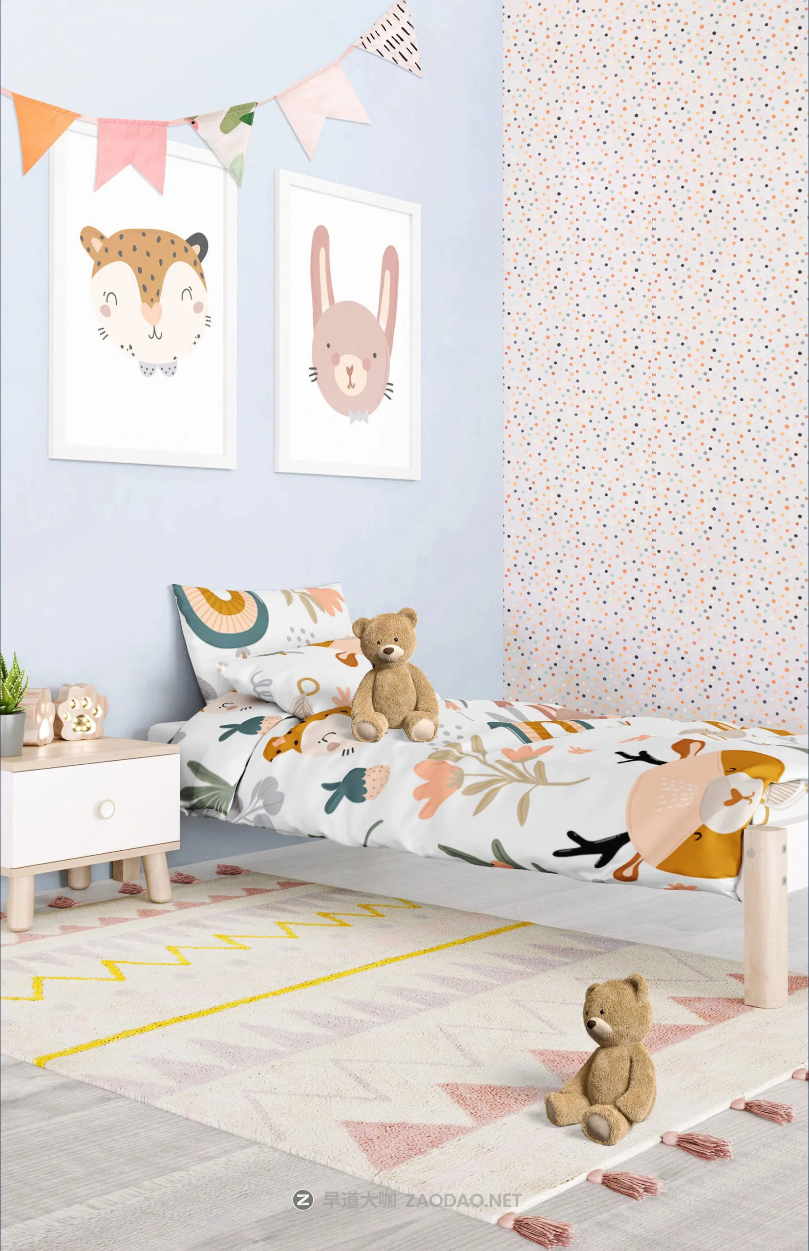 时尚儿童床上用品四件套印花图案设计展示3D模型样机素材 Kids Beddings Mockups Set On 3D插图5 时尚儿童床上用品四件套印花图案设计展示3D模型样机素材 Kids Beddings Mockups Set On 3D插图5
