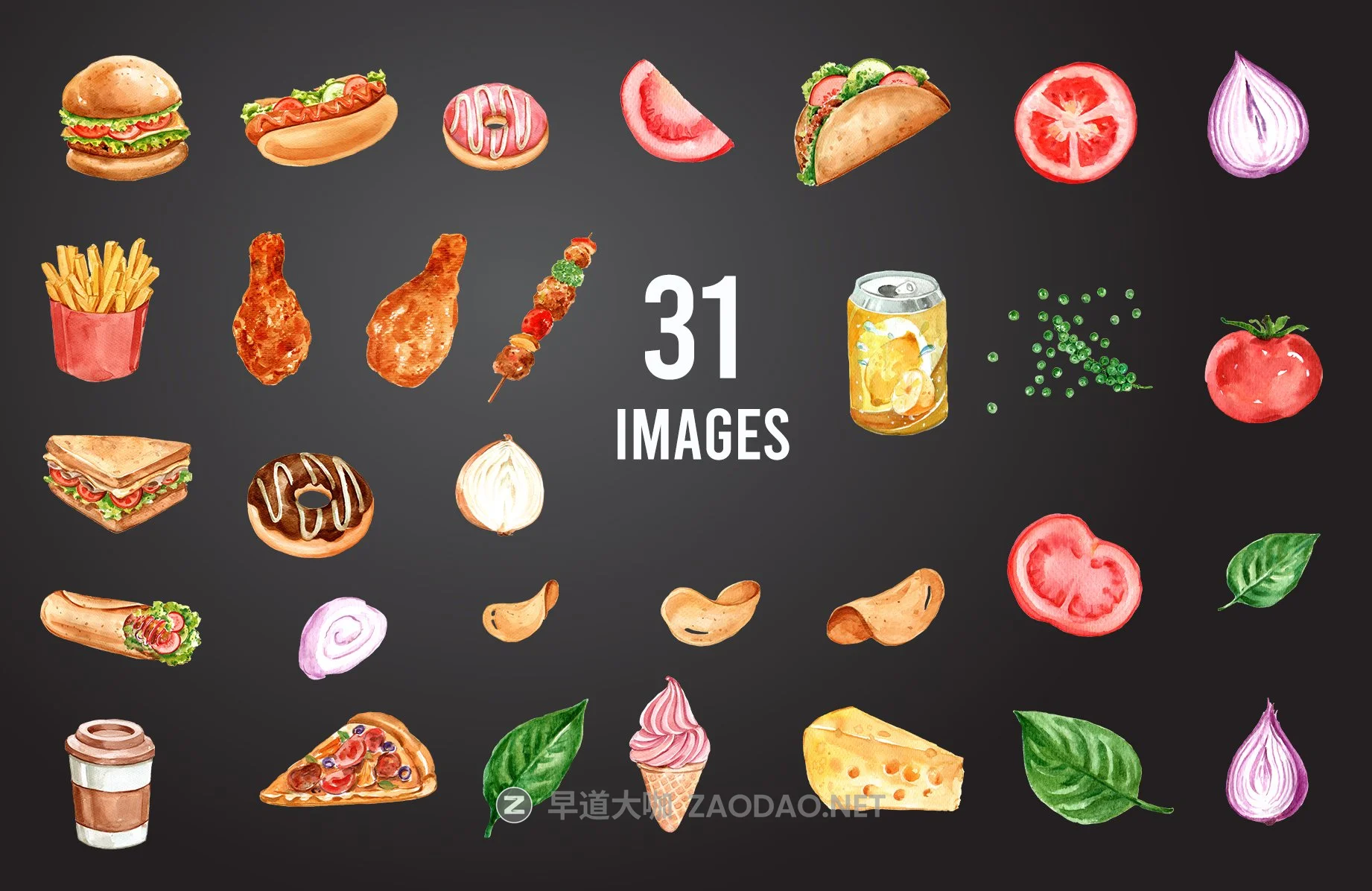 61个汉堡薯条甜点快餐食品手绘水彩画PNG免抠图片素材 Fastfood Watercolor Illustrarion Set插图4 61个汉堡薯条甜点快餐食品手绘水彩画PNG免抠图片素材 Fastfood Watercolor Illustrarion Set插图4