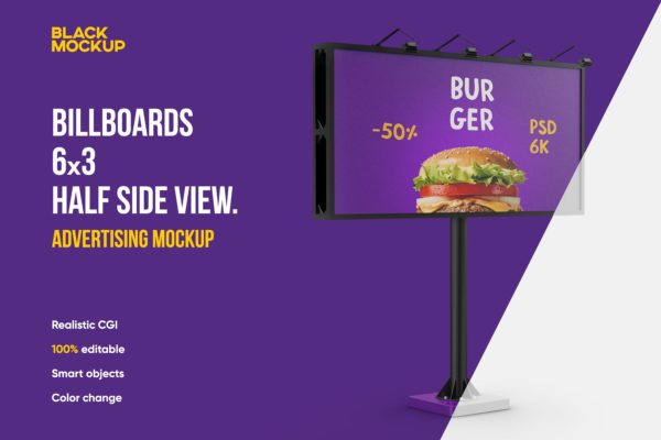 户外大型广告牌设计展示贴图样机 Billboard 6×3 Mockup