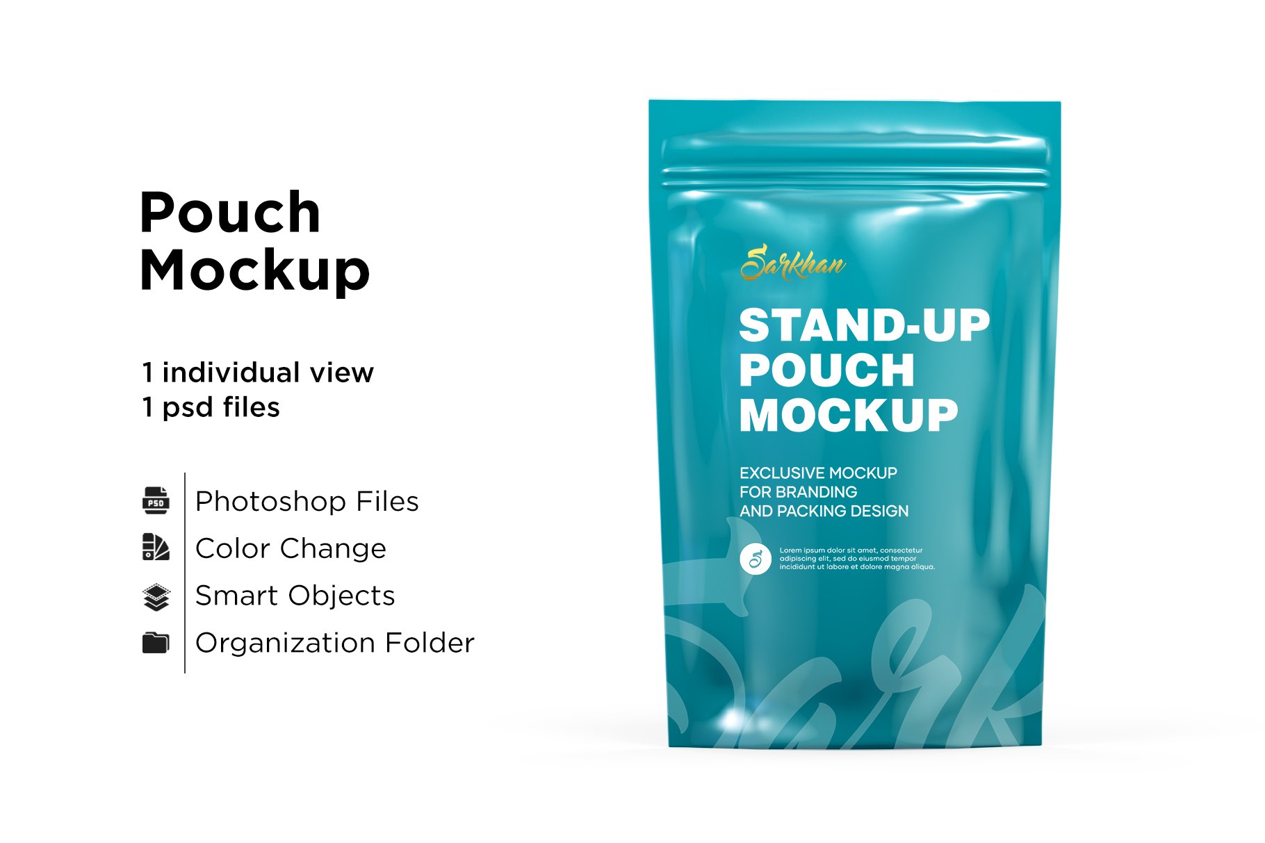 光泽自立袋自封袋设计贴图样机 Glossy Stand Up Pouch Mockup插图