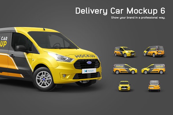 6款封闭送货货车面包车车身广告设计展示样机 Delivery Car Mockup 6