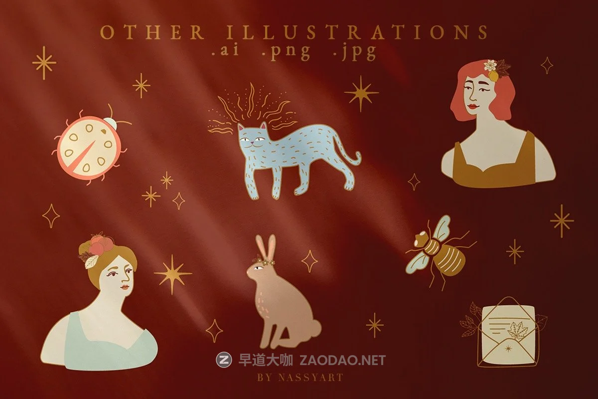 抽象几何天体花朵叶子水果装饰图案矢量设计素材 Celestial Fall Abstract Set插图2 抽象几何天体花朵叶子水果装饰图案矢量设计素材 Celestial Fall Abstract Set插图2