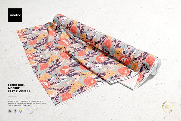 卷轴纺织面料印花图案设计贴图样机模板 Fabric Roll Mockup