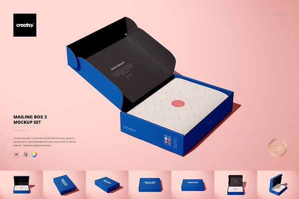 12款高品质产品快递包装纸盒外观设计贴图样机模板合集 Mailing Box 3 Mockup Set