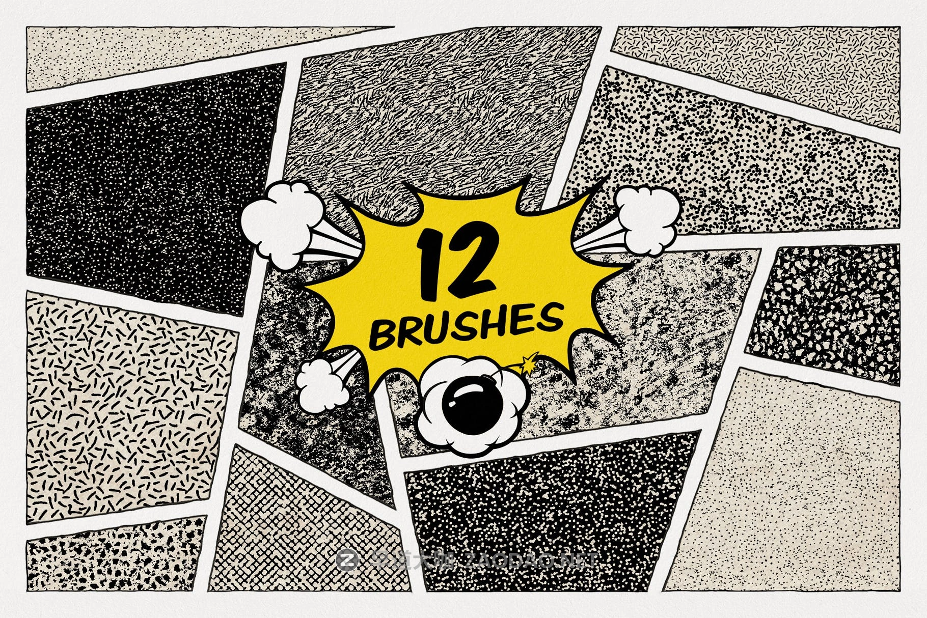 12种复古老式半调颗粒漫画效果绘画画笔PS笔刷素材 Halftone Grunge Photoshop Brushes插图1 12种复古老式半调颗粒漫画效果绘画画笔PS笔刷素材 Halftone Grunge Photoshop Brushes插图1