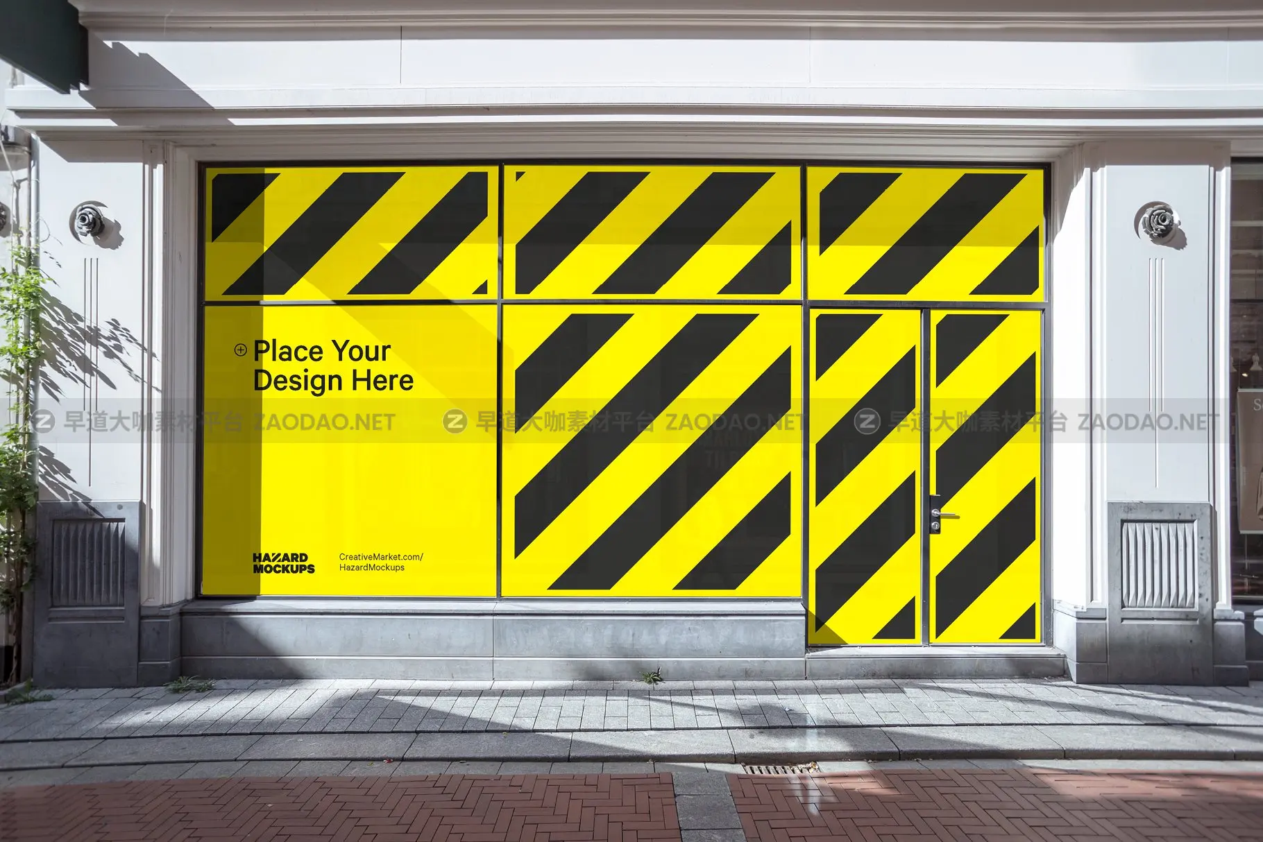 城市店面玻璃贴纸海报广告设计展示贴图样机 City Retail Shop Facade Mockup插图