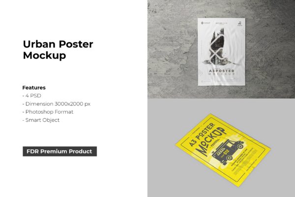 时尚褶皱街头传单海报设计展示贴图样机 Urban Poster Mockup