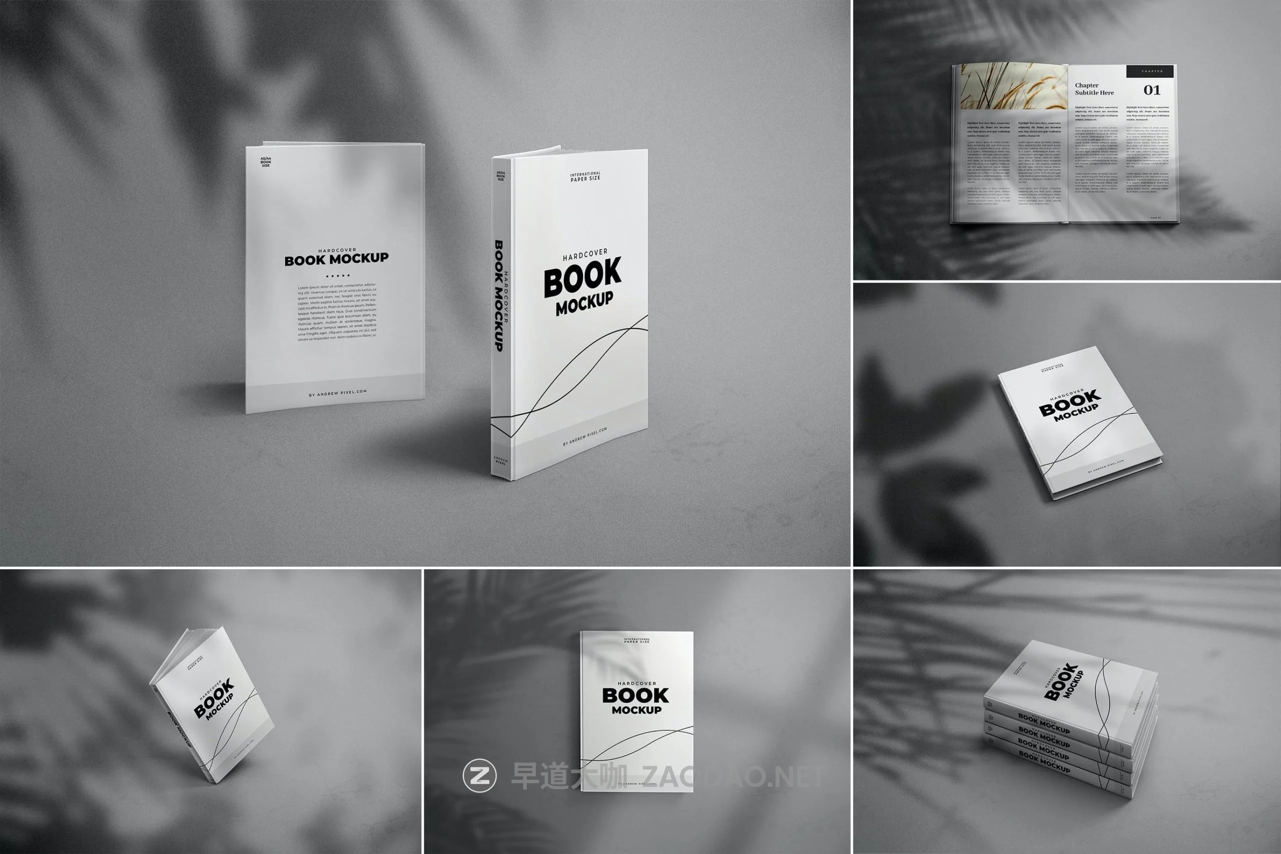 6款带阴影A5精装书籍设计展示贴图样机模板素材 A5 Modern And Minimal Hardcover Book Mockups插图 6款带阴影A5精装书籍设计展示贴图样机模板素材 A5 Modern And Minimal Hardcover Book Mockups插图