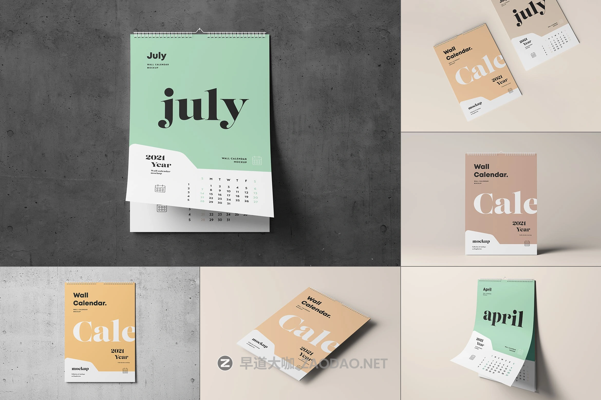 高品质2021新年台历日历挂历设计VI样机展示模型 Wall Calendar Mockup V1插图 高品质2021新年台历日历挂历设计VI样机展示模型 Wall Calendar Mockup V1插图