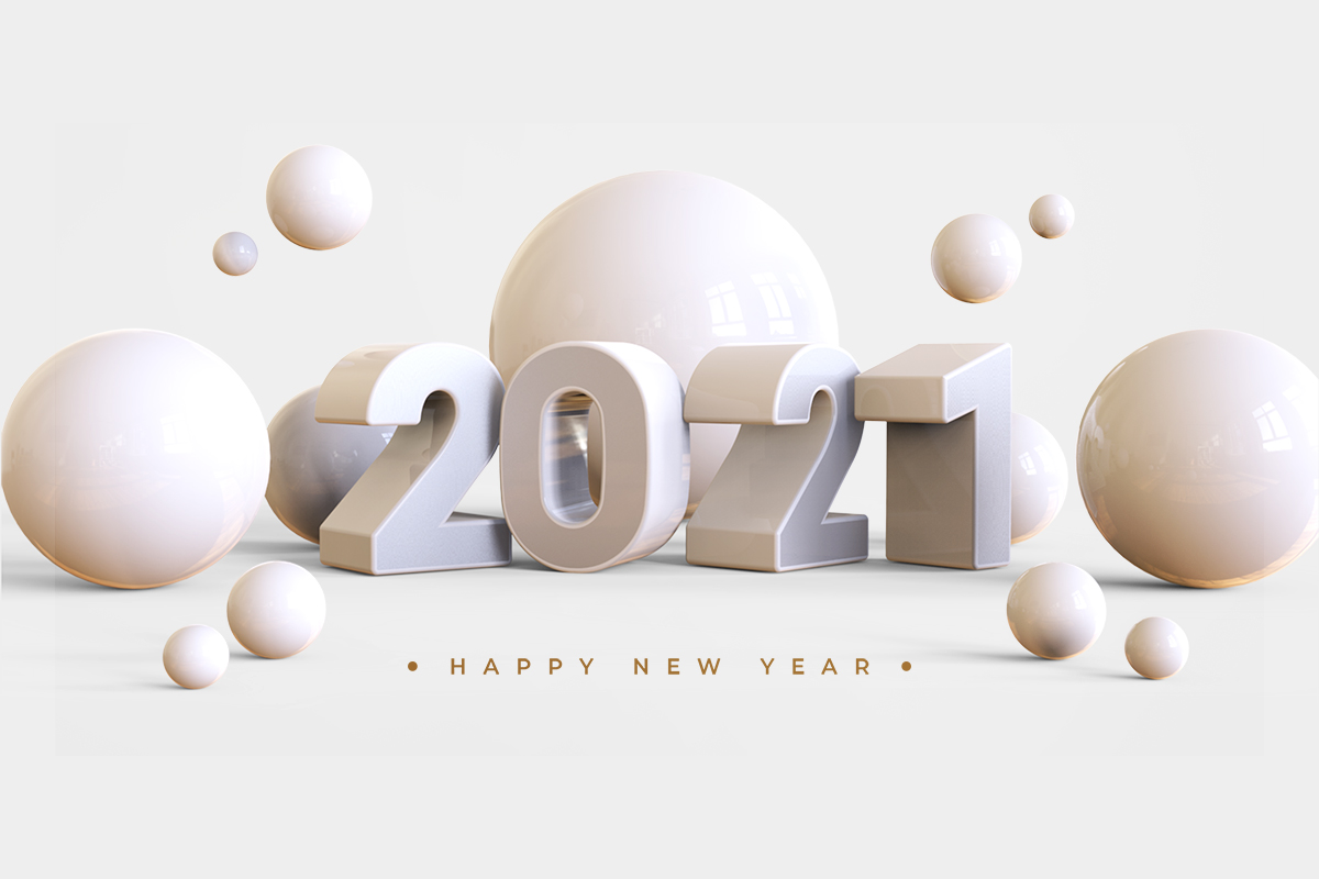 2021新年3D立体字体海报印刷品设计PSD模板素材 Happy New Year 2021 With 3D Objects