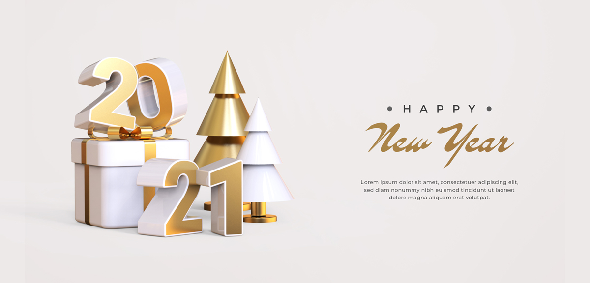 21新年3d立体字体海报印刷品设计psd模板素材happy New Year 21 With 3d Objects 早道大咖