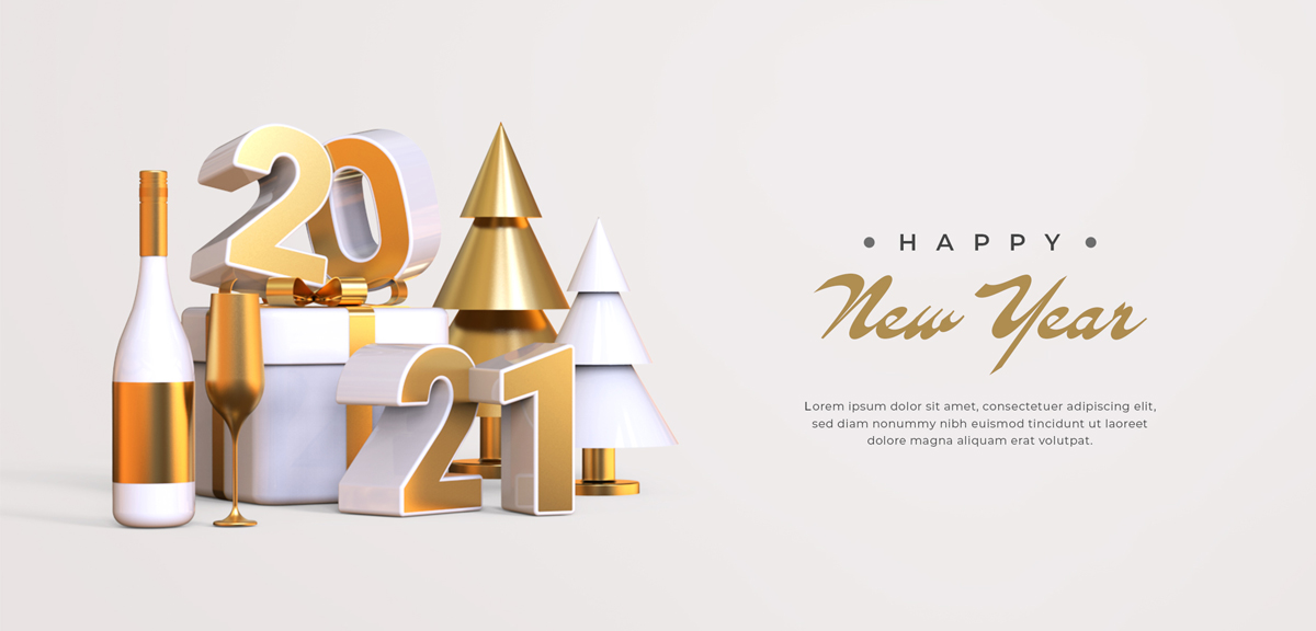 21新年3d立体字体海报印刷品设计psd模板素材happy New Year 21 With 3d Objects 早道大咖