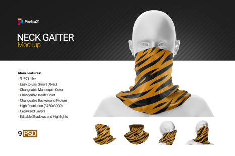 9款防护面罩印花图案设计展示样机模板 Neck Gaiter Mockup