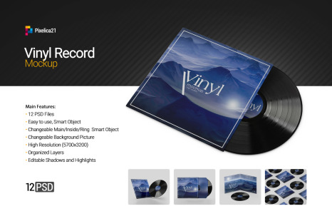 12个黑胶片包装设计展示PS贴图样机 Vinyl Record Mockup