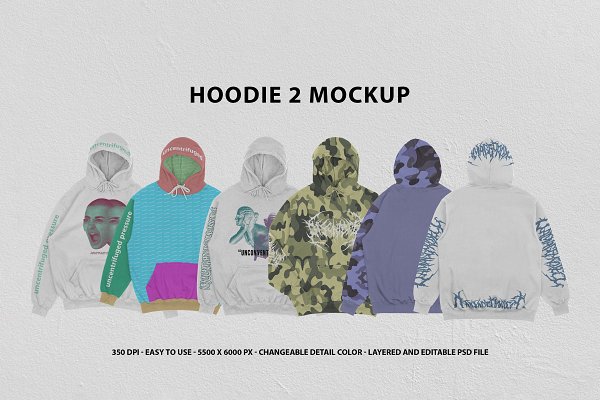 高品质连衣帽卫衣设计展示贴图样机模板 Hoodie 2 Mockup