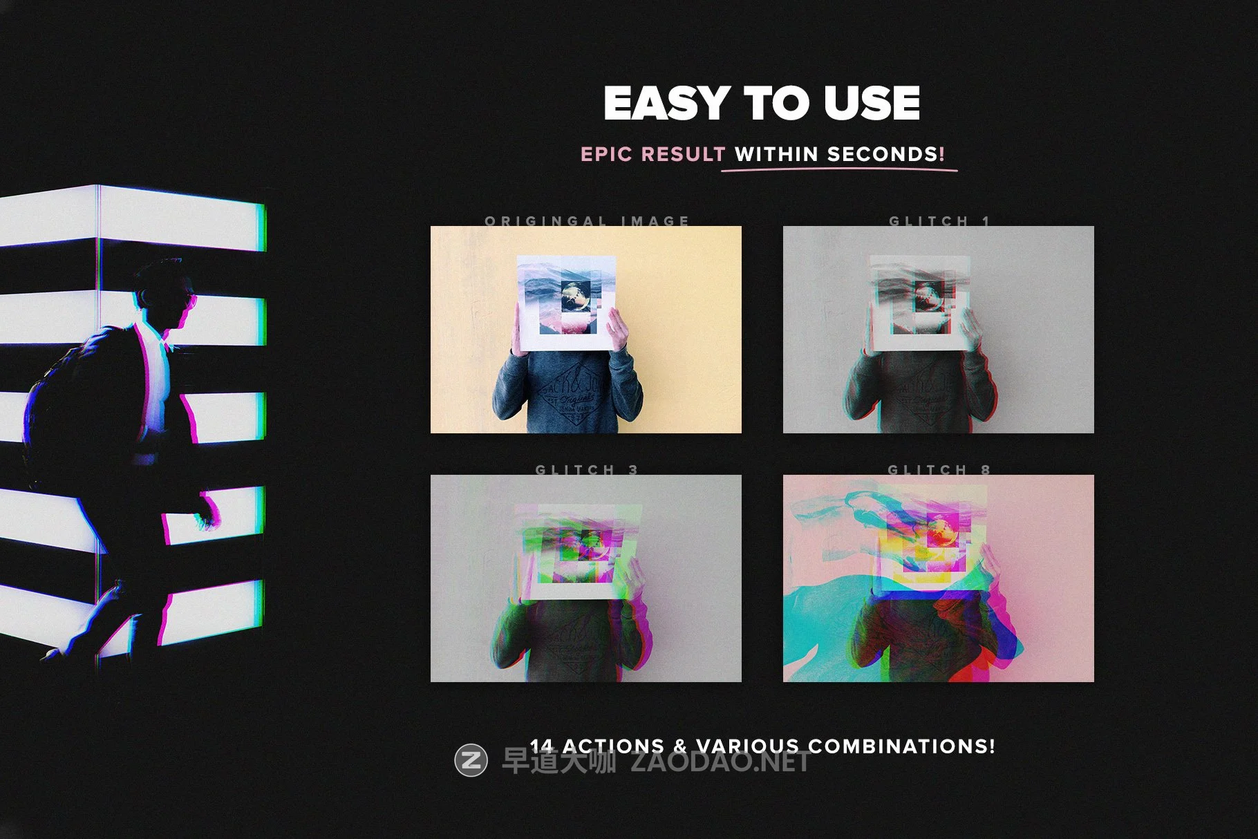 14款潮流未来派故障效果照片处理特效PS动作合集 Glitch Photoshop Actions Set插图1 14款潮流未来派故障效果照片处理特效PS动作合集 Glitch Photoshop Actions Set插图1