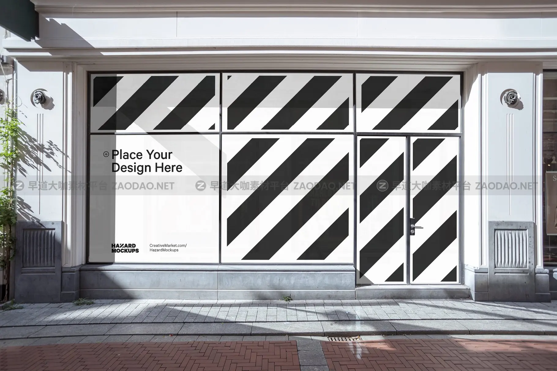 城市店面玻璃贴纸海报广告设计展示贴图样机 City Retail Shop Facade Mockup插图1