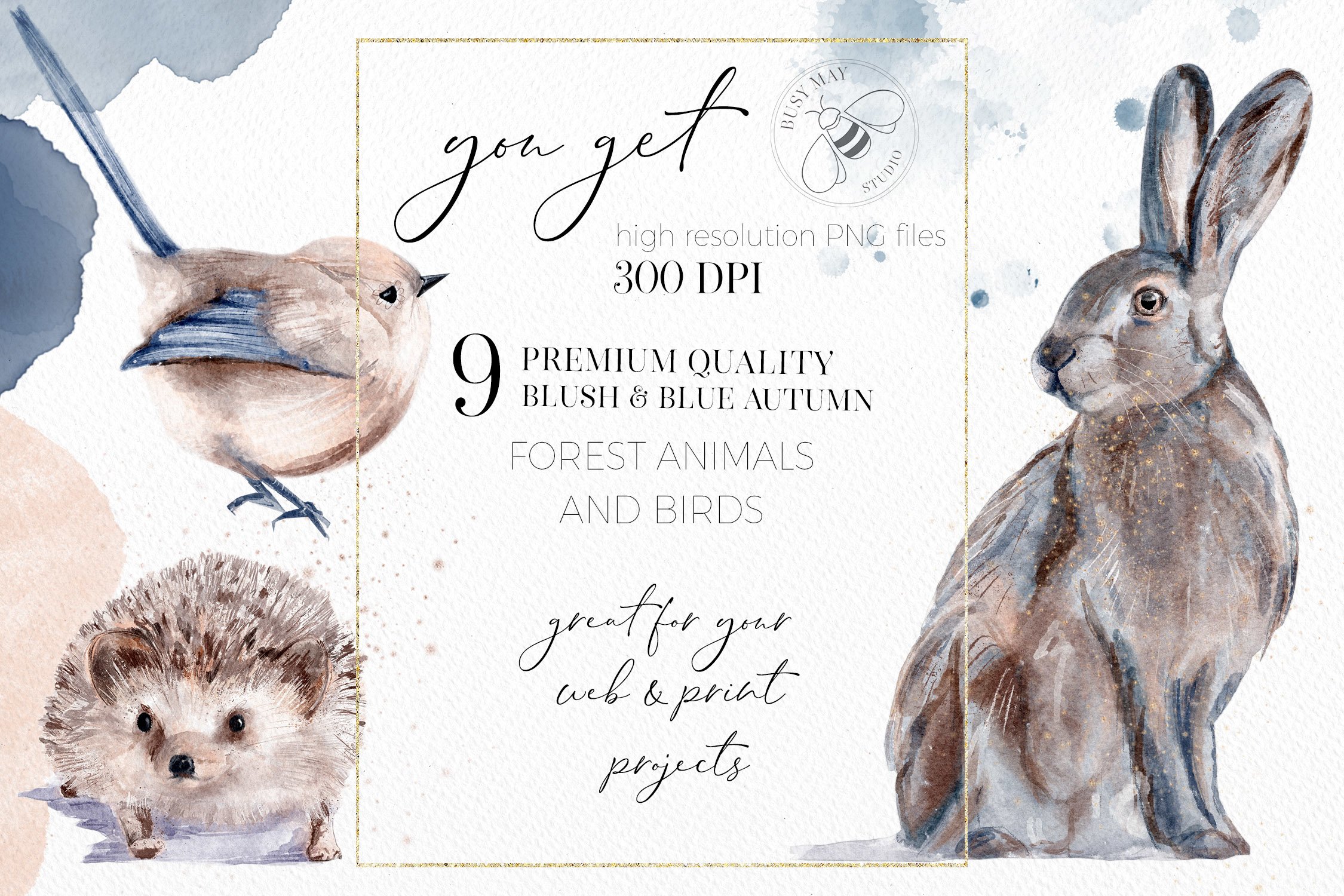 欧风动物鸟类手绘水彩画png图片设计素材 watercolor forest animals