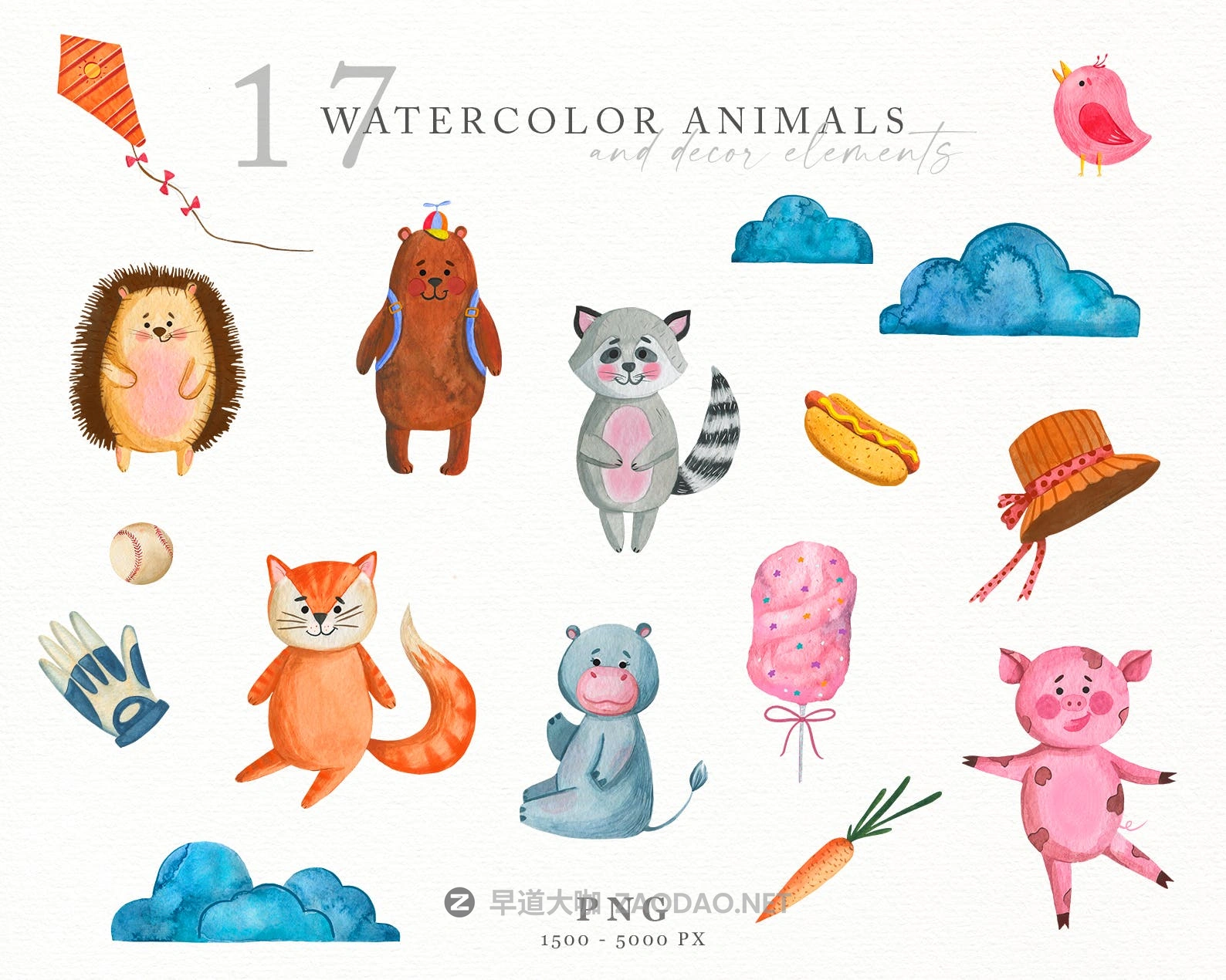 可爱卡通生日主题水彩动物手绘剪贴画设计素材 Watercolor Nursery Clipart Animals插图1 可爱卡通生日主题水彩动物手绘剪贴画设计素材 Watercolor Nursery Clipart Animals插图1