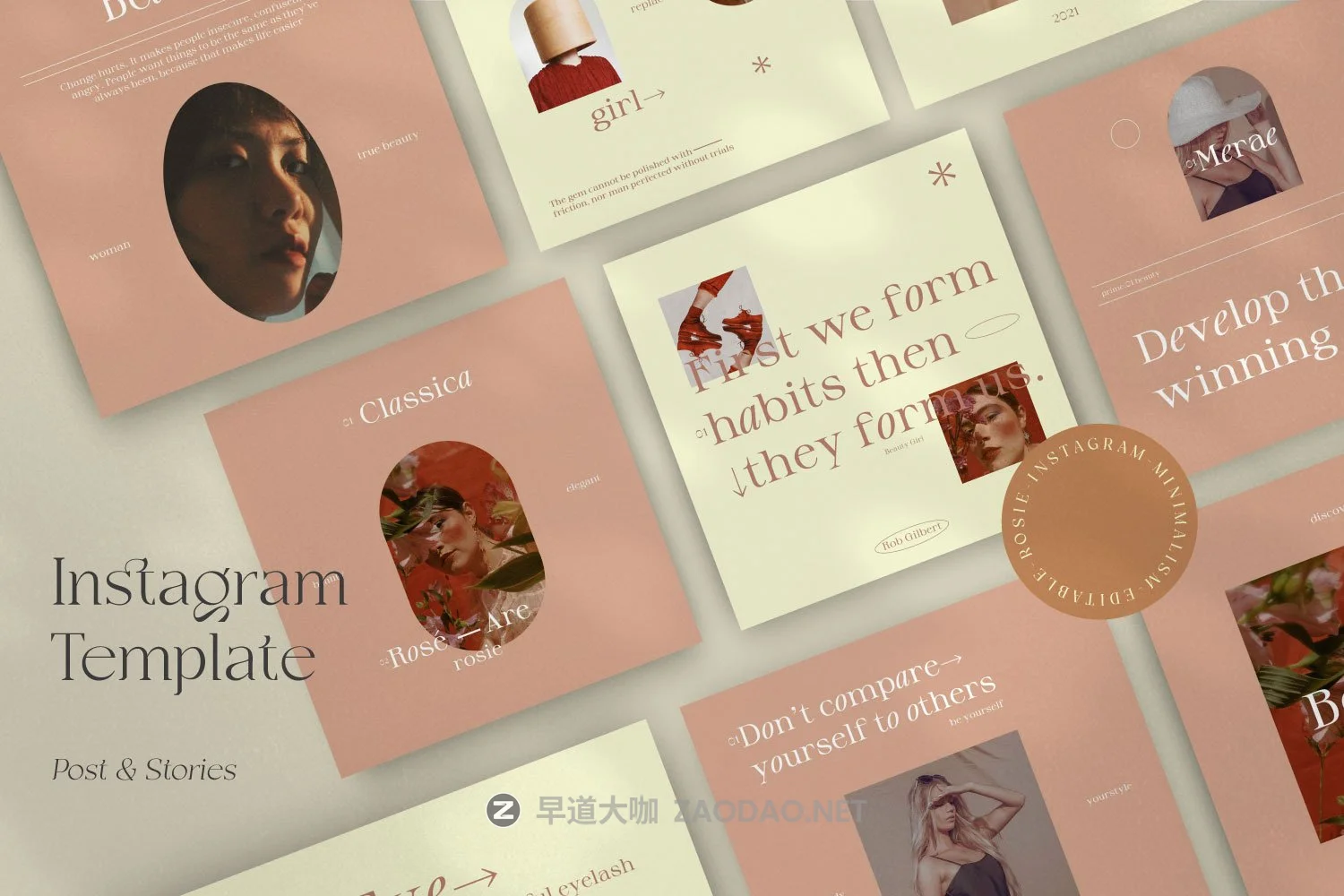 时尚女性服装摄影品牌推广新媒体海报设计PSD模板 Rosie – Canva + PS Social Media Pack插图2 时尚女性服装摄影品牌推广新媒体海报设计PSD模板 Rosie – Canva + PS Social Media Pack插图2