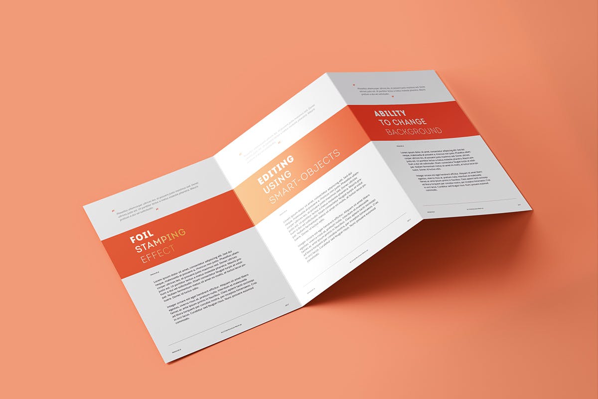 7款a5三折页小册子设计展示ps贴图样机模板 z-fold brochure a5 mock