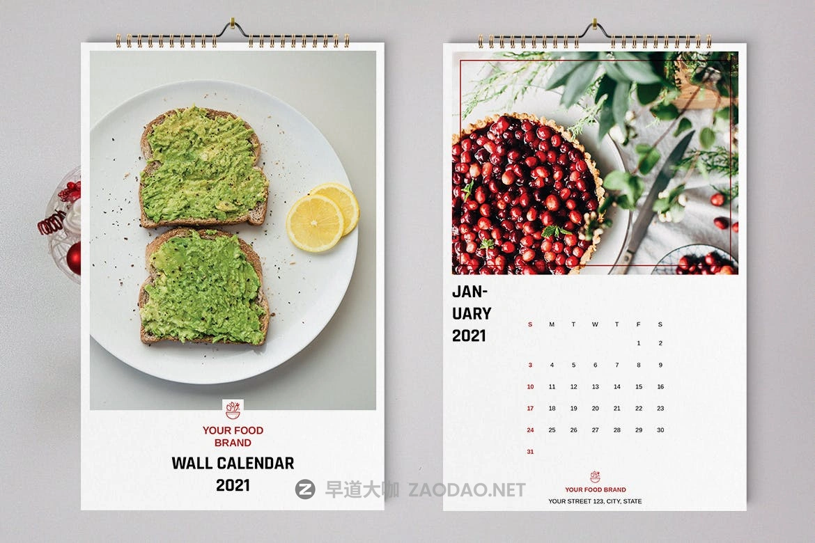2021新年食物美食主题挂历日历设计INDD模板素材 Food Wall Calendar Template 2021插图2 2021新年食物美食主题挂历日历设计INDD模板素材 Food Wall Calendar Template 2021插图2