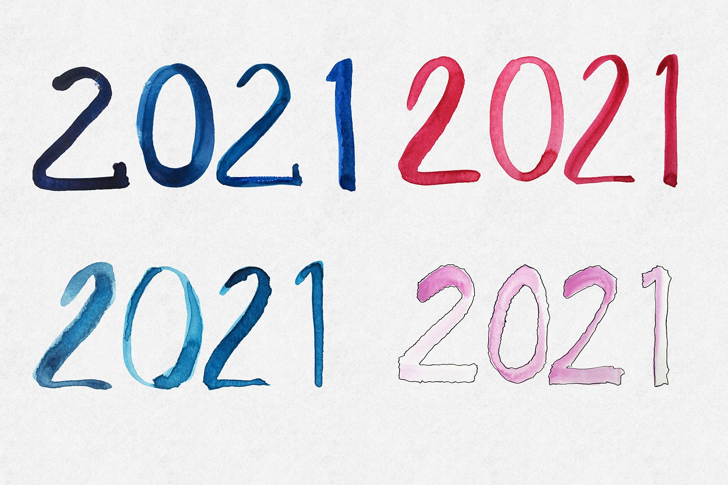 26款2021新年字体设计水彩剪贴画png图片设计素材2021newyearclipart