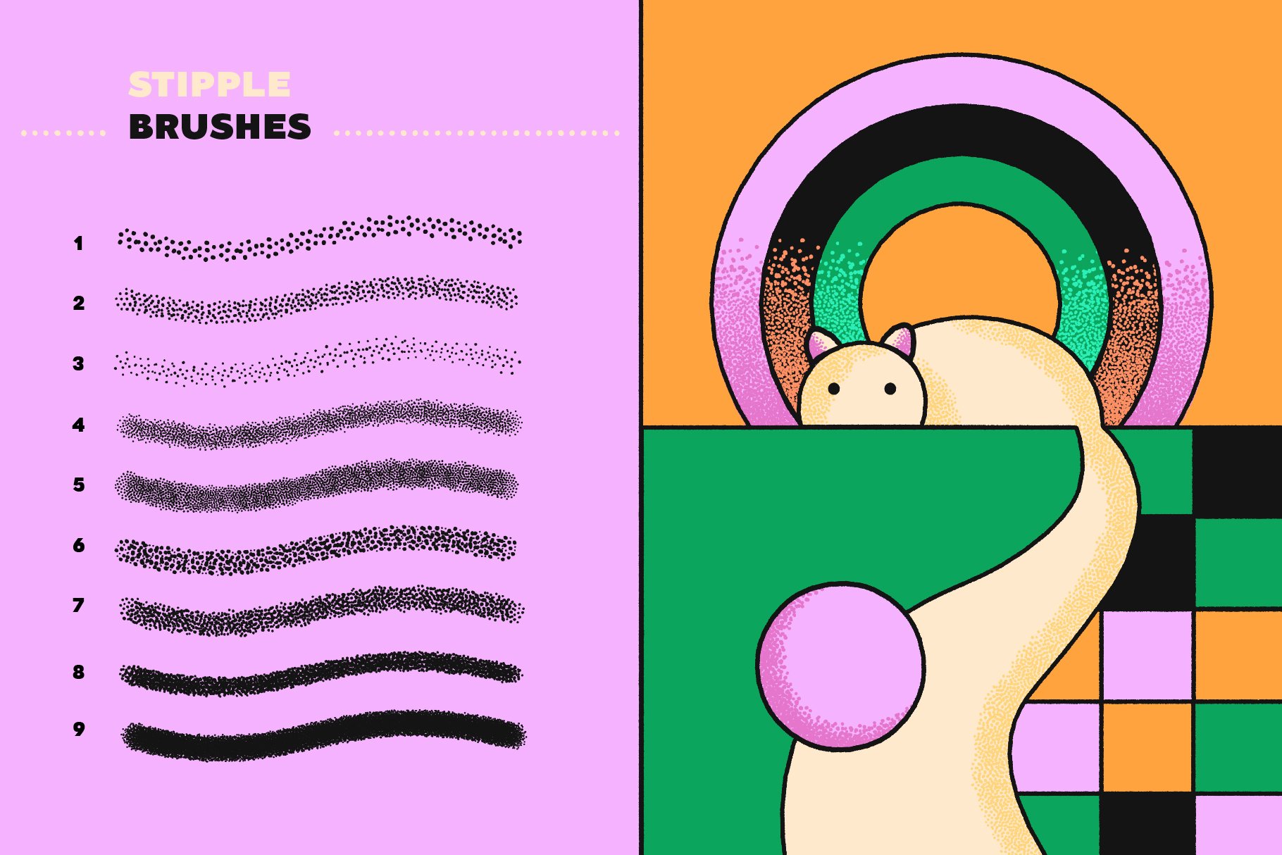 27款复古点状颗粒半调绘画画笔ps笔刷设计素材 stipple brushes for