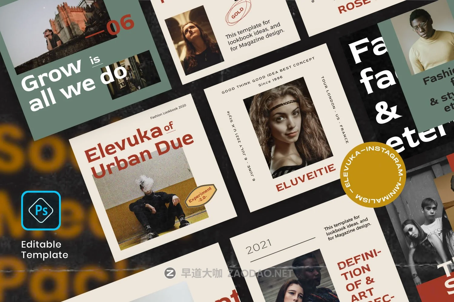 潮流服装摄影作品集品牌推广新媒体电商海报设计模板 Elevuka – Brand Instagram Pack插图4 潮流服装摄影作品集品牌推广新媒体电商海报设计模板 Elevuka – Brand Instagram Pack插图4