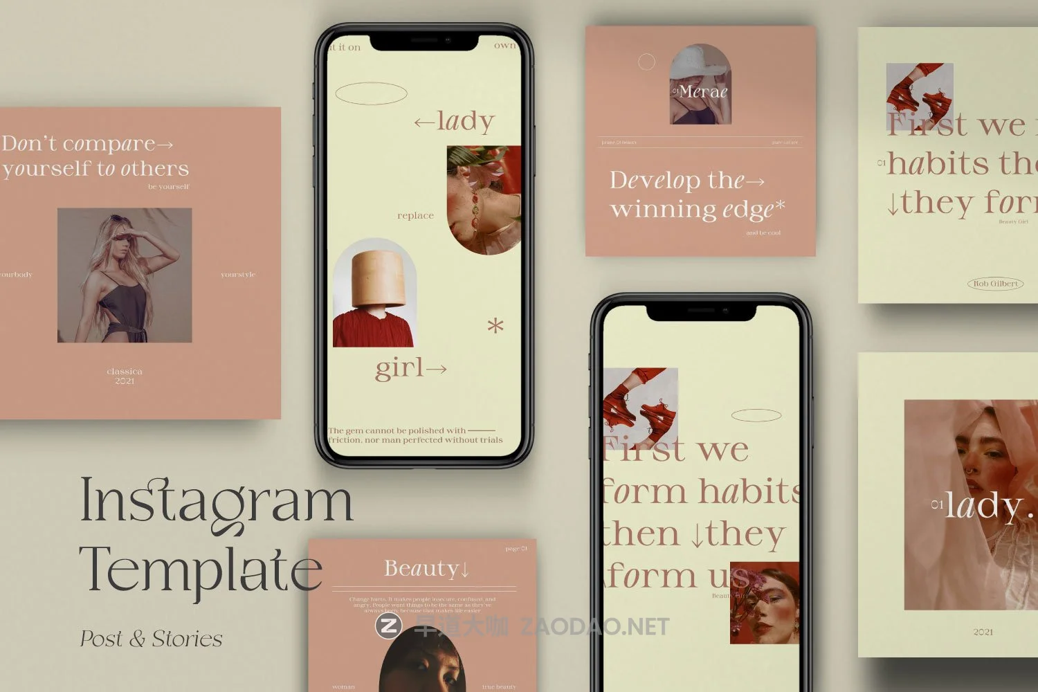 时尚女性服装摄影品牌推广新媒体海报设计PSD模板 Rosie – Canva + PS Social Media Pack插图4 时尚女性服装摄影品牌推广新媒体海报设计PSD模板 Rosie – Canva + PS Social Media Pack插图4