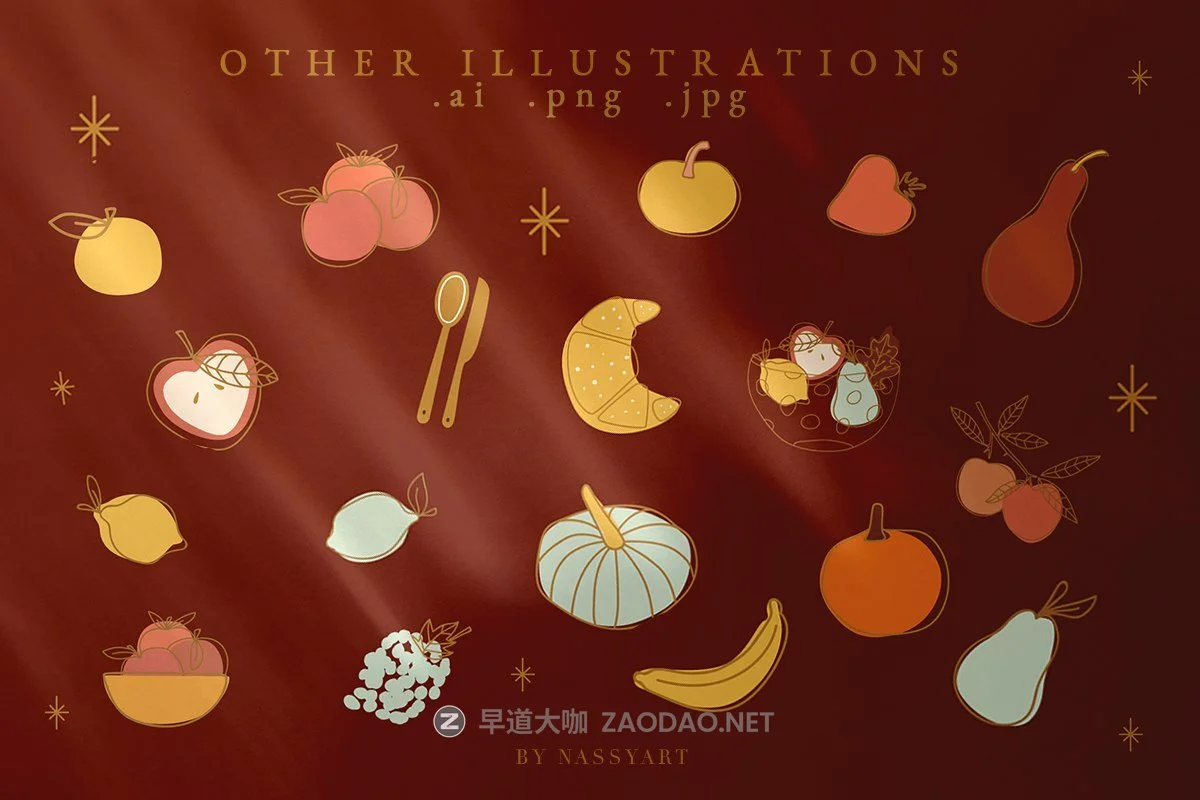 抽象几何天体花朵叶子水果装饰图案矢量设计素材 Celestial Fall Abstract Set插图5 抽象几何天体花朵叶子水果装饰图案矢量设计素材 Celestial Fall Abstract Set插图5