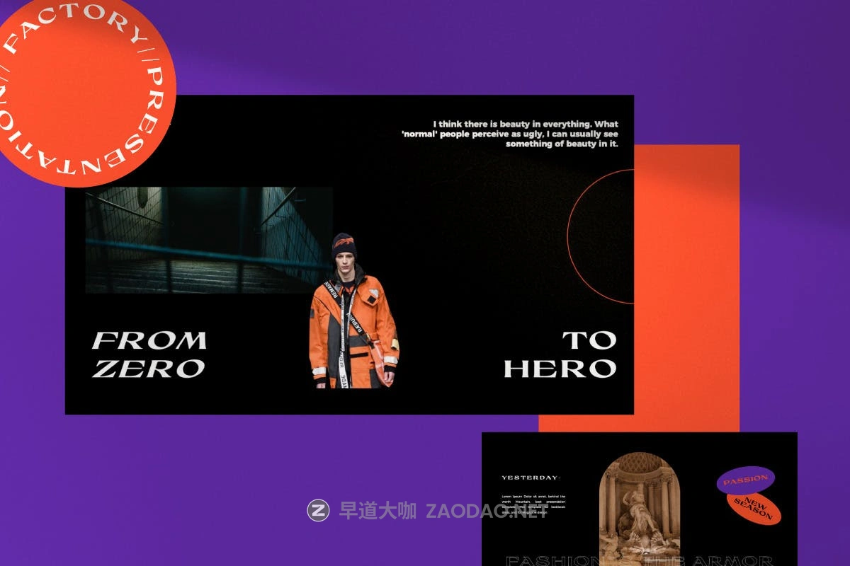 时尚潮流服装摄影作品集幻灯片设计模板 Factory – Urban Fashion Powerpoint Templates插图6 时尚潮流服装摄影作品集幻灯片设计模板 Factory – Urban Fashion Powerpoint Templates插图6
