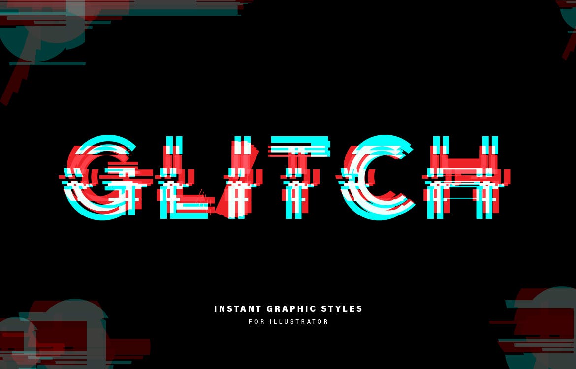 9款潮流炫彩故障风扭曲变形海报标题logo字体设计ps样式模板glitch