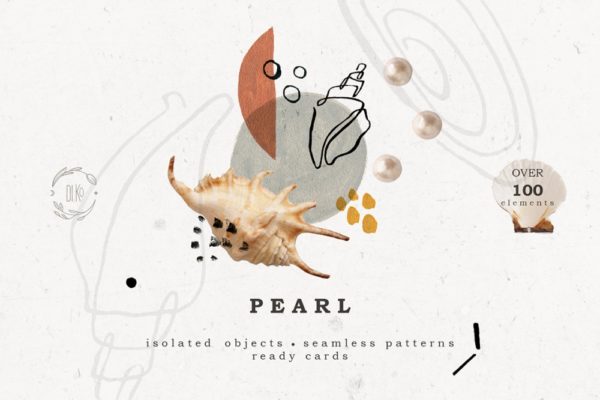 时尚优雅抽象图形贝壳手绘水彩剪贴画背景图片合集 Pearl Graphic Collection