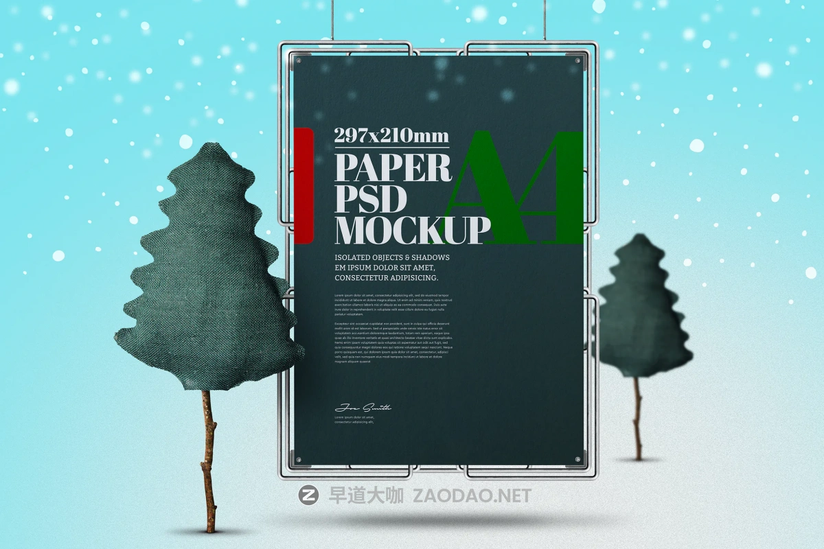 圣诞节主题A4海报传单设计展示贴图样机模板 Christmas Hanging A4 Flyer Metal Frame Mockup插图 圣诞节主题A4海报传单设计展示贴图样机模板 Christmas Hanging A4 Flyer Metal Frame Mockup插图