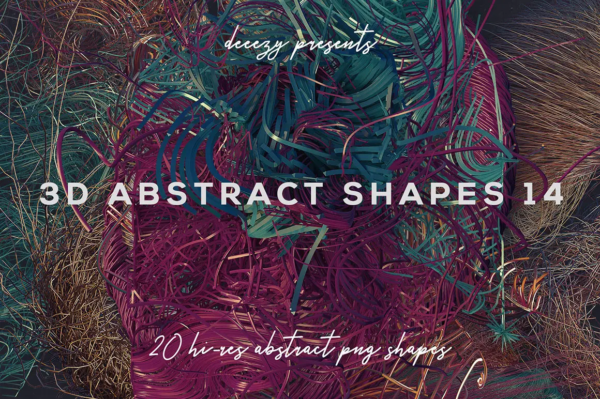 20款高清抽象未来科幻金属铜丝铁丝底纹背景PNG透明图片设计素材 3D Abstract Shapes 14