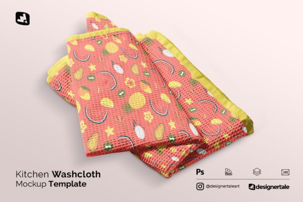 简约厨房面巾毛巾抹布印花图案设计展示贴图样机 Kitchen Washcloth Mockup