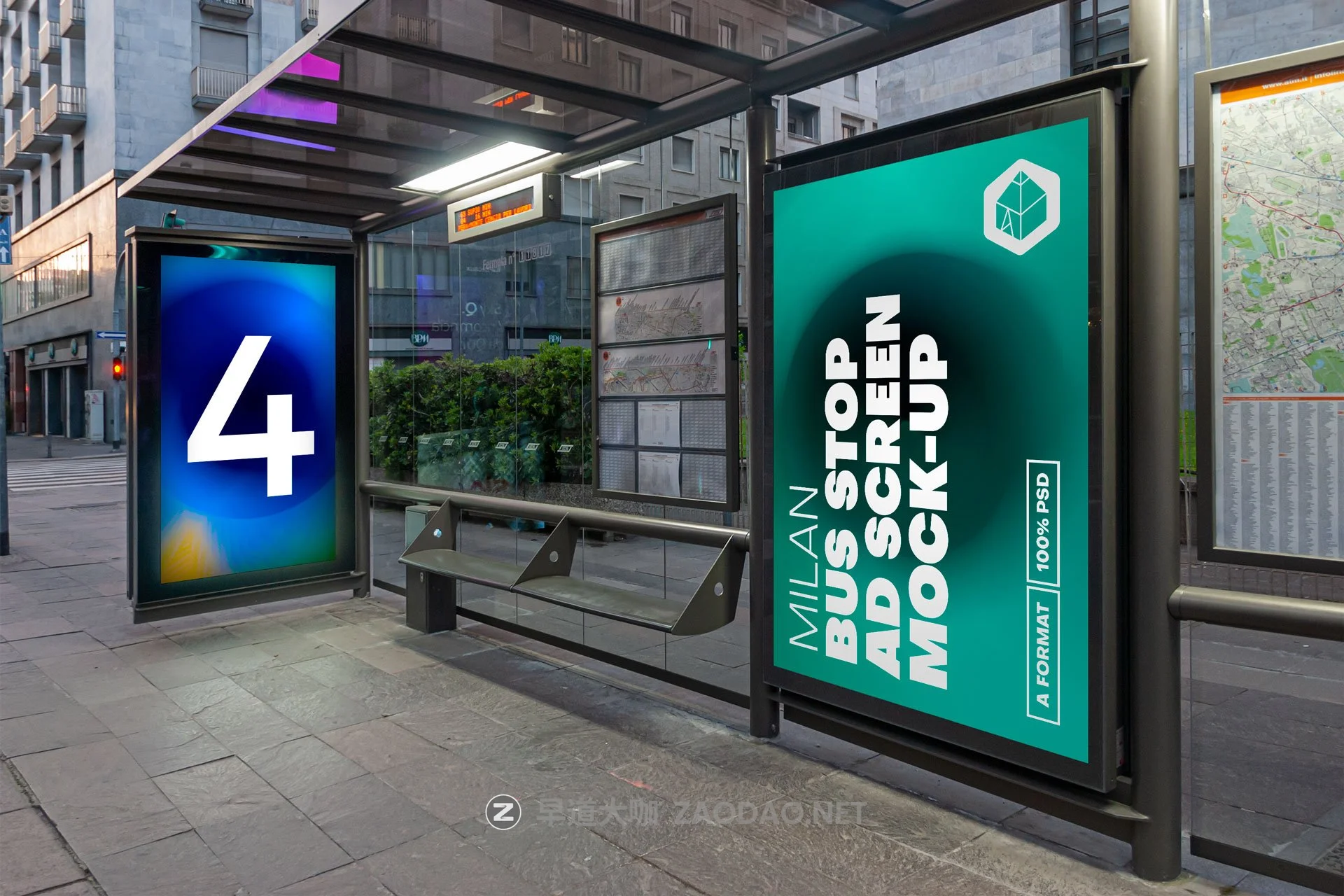 21个城市车站广告牌灯箱设计展示贴图样机模板合集 Milan BusStop Ad Screen Mockups Set插图2 21个城市车站广告牌灯箱设计展示贴图样机模板合集 Milan BusStop Ad Screen Mockups Set插图2