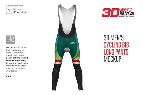 3D自行车背带裤长裤印花图案设计动态展示样机 3D Cycling Bib Long Pants Mockup